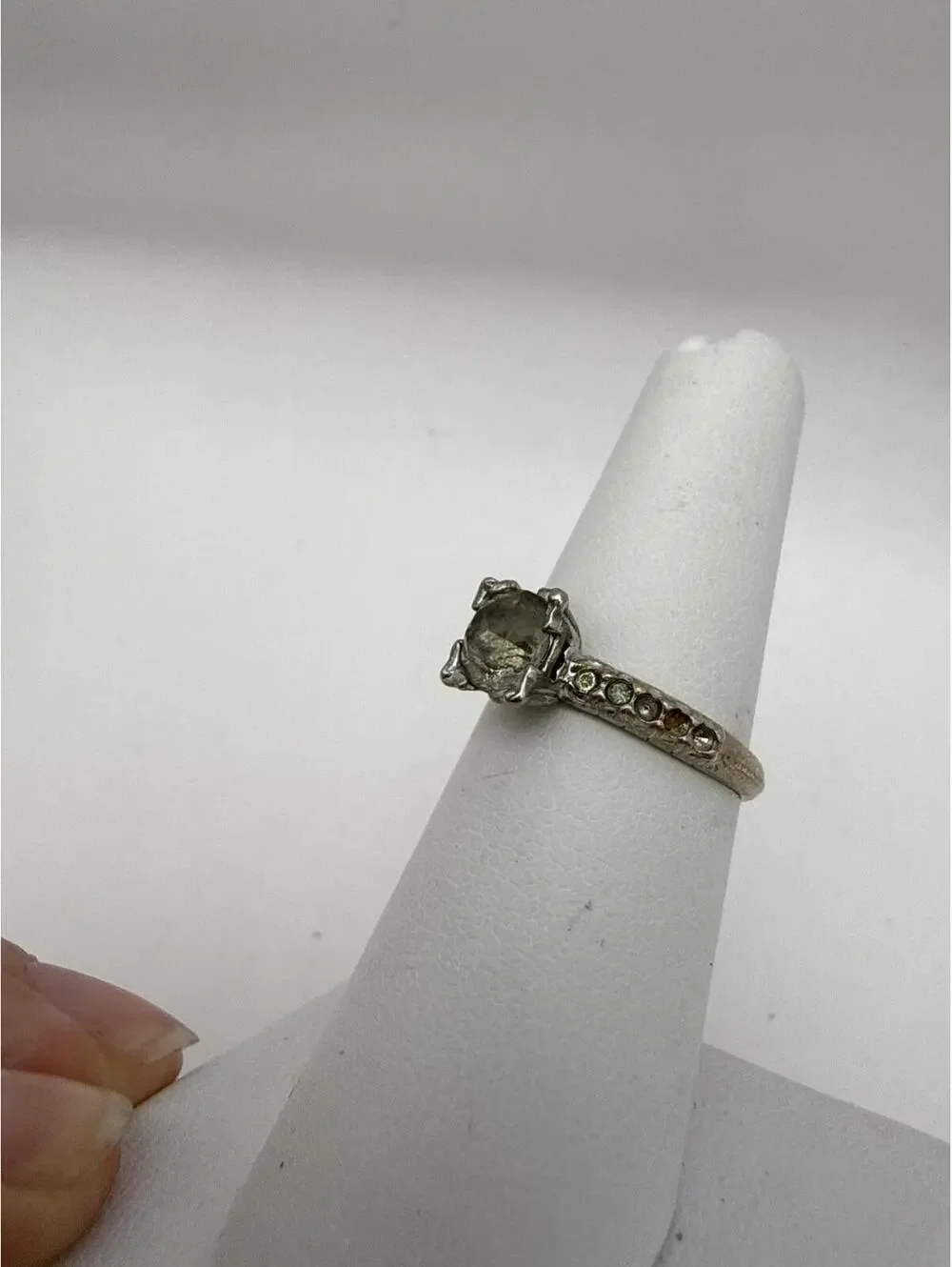Uncas Sterling Vintage Silver Ring with Discolored Clear Gemstone Size 6.75